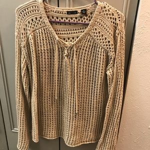 Long Sleeve Beige Crochet Shirt
